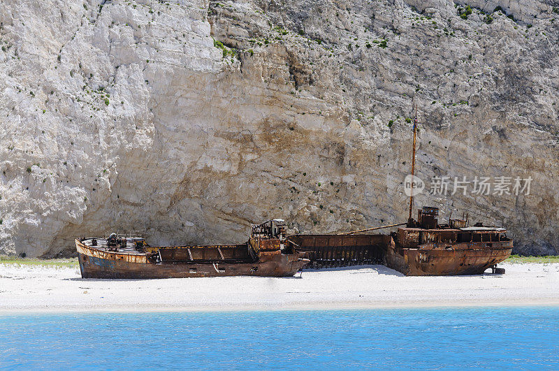 赞特(扎金索斯)最著名的旅游景点，MV Panagiotis在Navagio(沉船)湾，扎金索斯，希腊